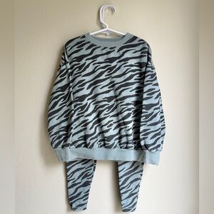 Zara Kids Unisex Black Blue Animal Print Zebra Play Sweatshirt Legging Set 5T